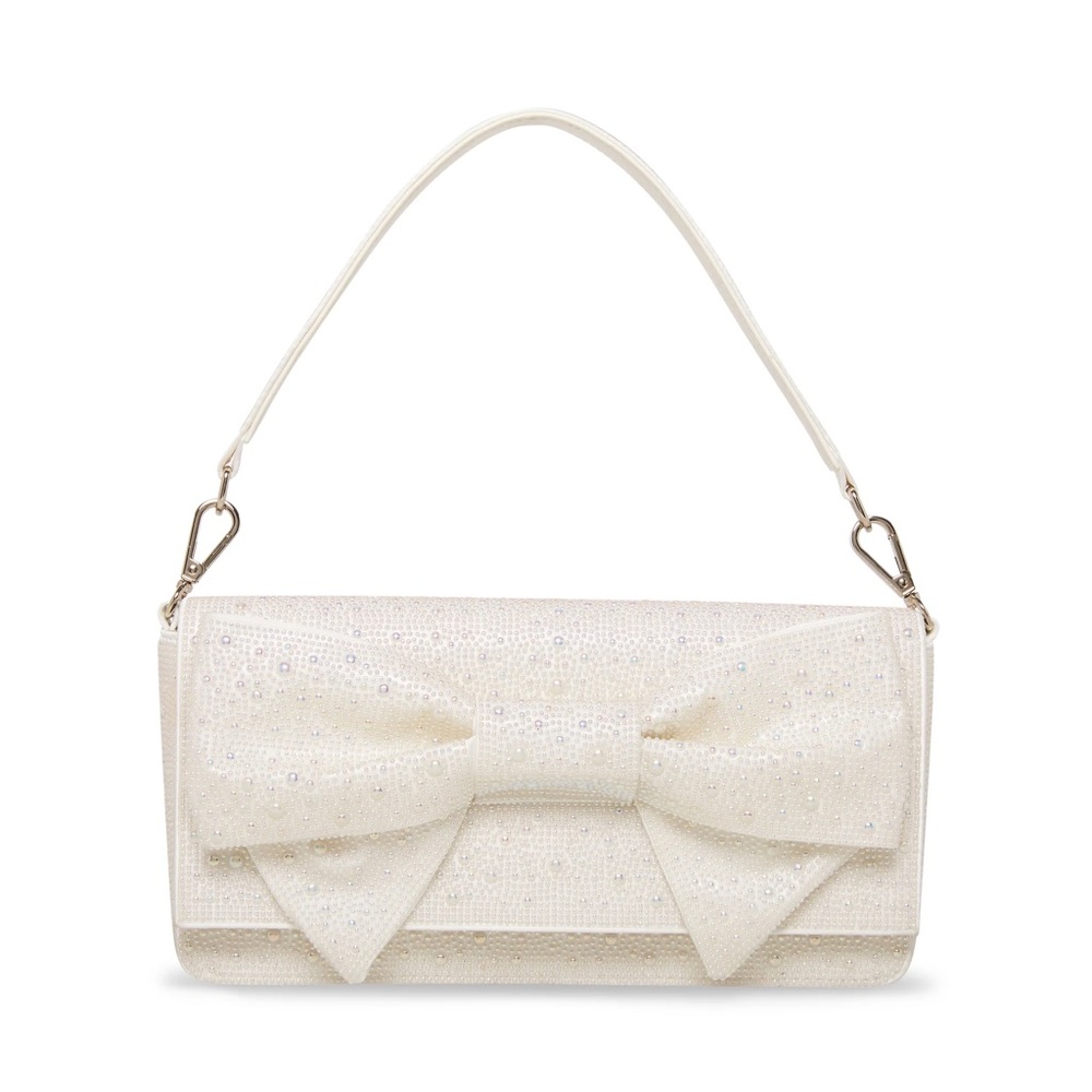 Betsey Johnson Pearl Convertible Bow Flap Bag in Ivory